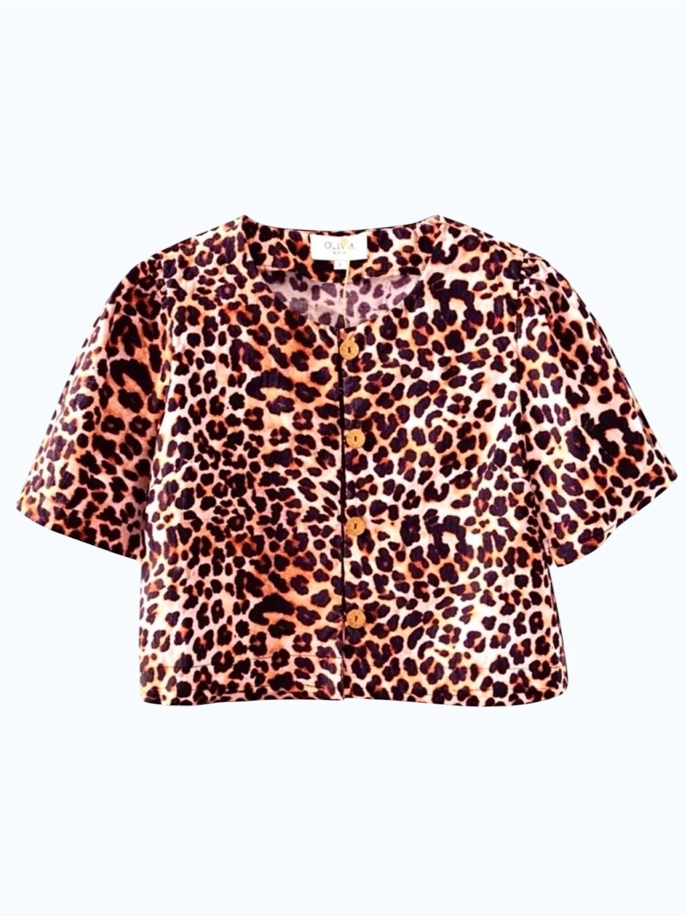Olivia By Livro Leopard Cropped Blouse Cotton Brown Size Large NWT